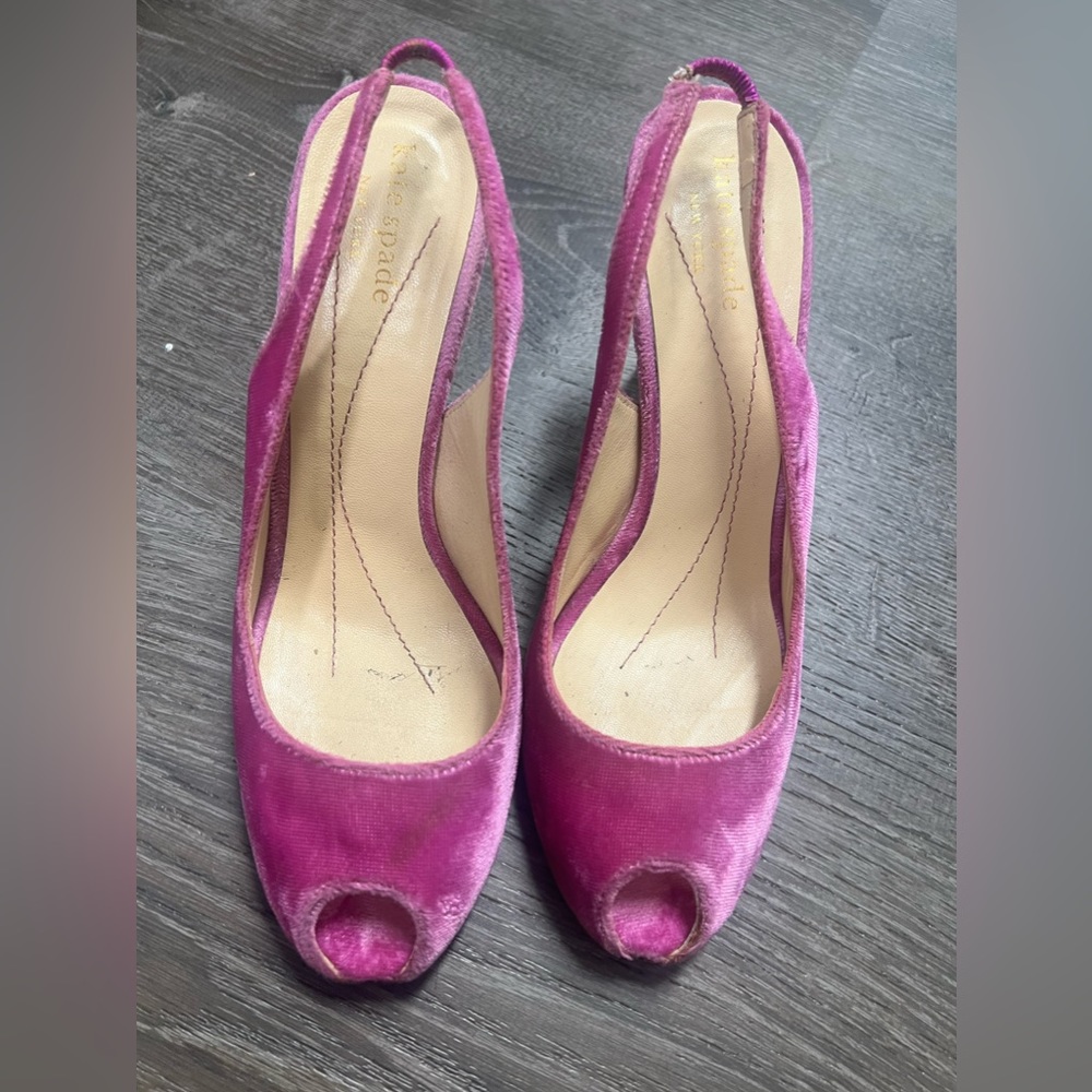 Kate Spade pink velvet New York slingback sandals 7.5